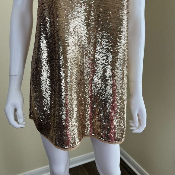 Free People Women's Size XS Time To Shine Gold Sequin Mini Slip Dress Party Y2K - Picture 6 of 16